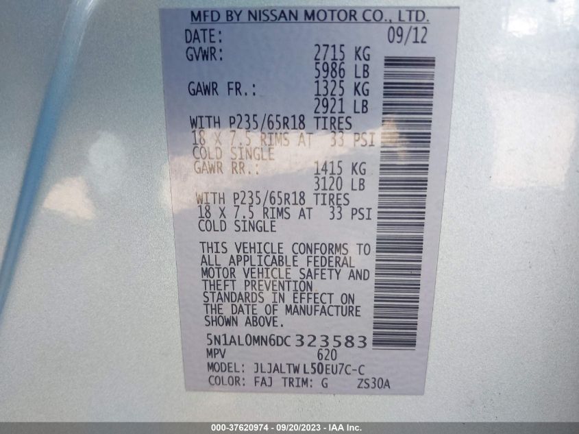 2013 INFINITI JX35 - 5N1AL0MN6DC323583