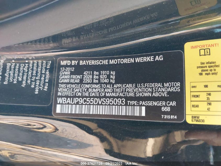 2013 BMW 1 SERIES 128I WBAUP9C55DVS95093