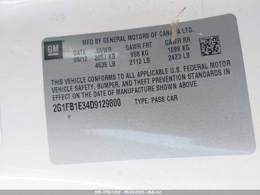 2013 CHEVROLET CAMARO LT - 2G1FB1E34D9129800