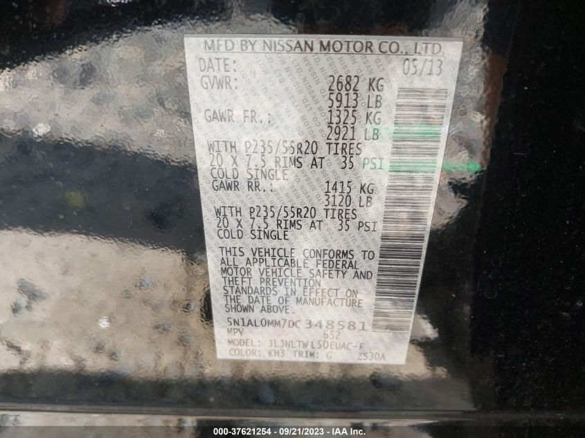2013 INFINITI JX - 5N1AL0MM7DC348581