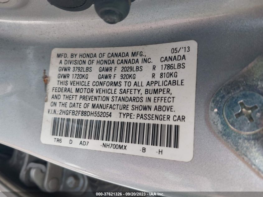 2013 HONDA CIVIC SDN EX - 2HGFB2F88DH552054
