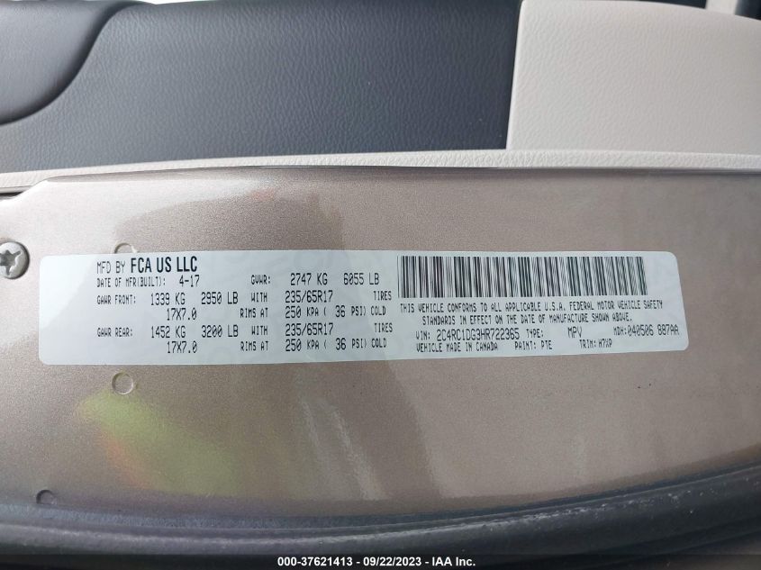 2017 CHRYSLER PACIFICA TOURING - 2C4RC1DG3HR722365