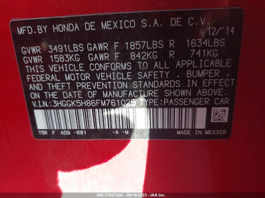 2015 HONDA FIT EX-L/EX - 3HGGK5H86FM761025