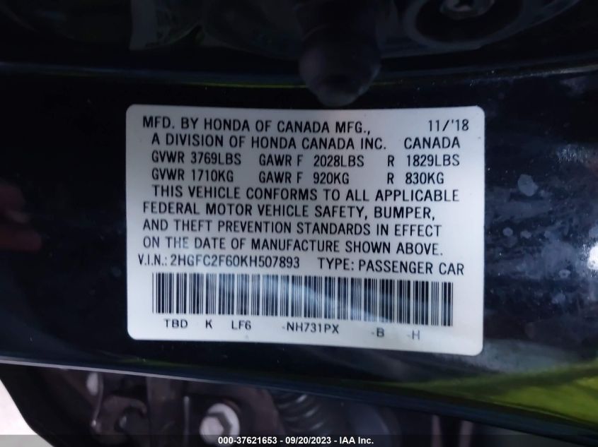 2019 HONDA CIVIC SEDAN LX - 2HGFC2F60KH507893