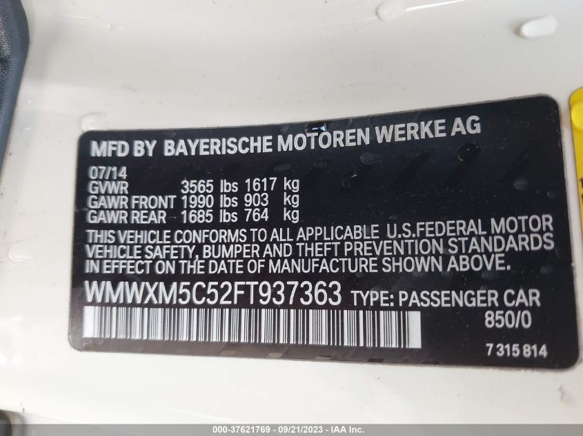 2015 MINI COOPER HARDTOP WMWXM5C52FT937363