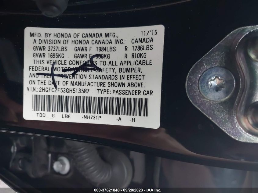 2016 HONDA CIVIC LX - 2HGFC2F53GH513587
