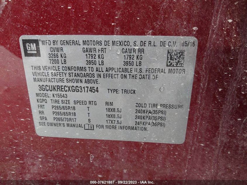 2016 CHEVROLET SILVERADO 1500 LT - 3GCUKRECXGG317454