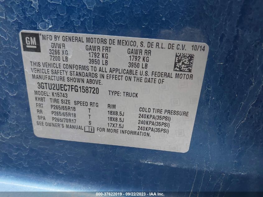 2015 GMC SIERRA 1500 SLE - 3GTU2UEC7FG158720