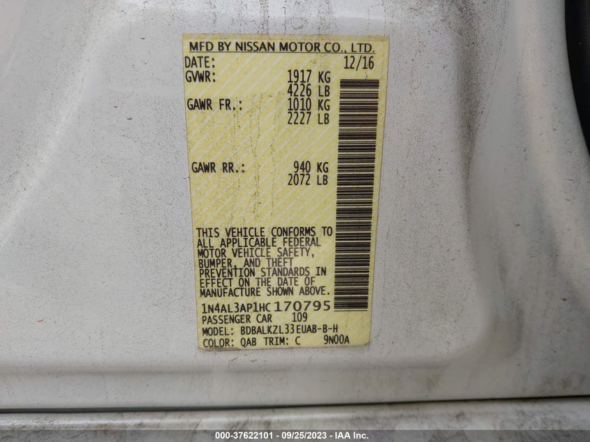 VIN 1N4AL3AP1HC170795 2017 NISSAN ALTIMA 2.5/S/SV/SL/SR