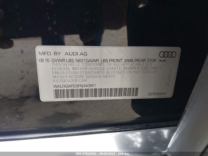 2015 AUDI A8 L 3.0T WAU3GAFD3FN040851