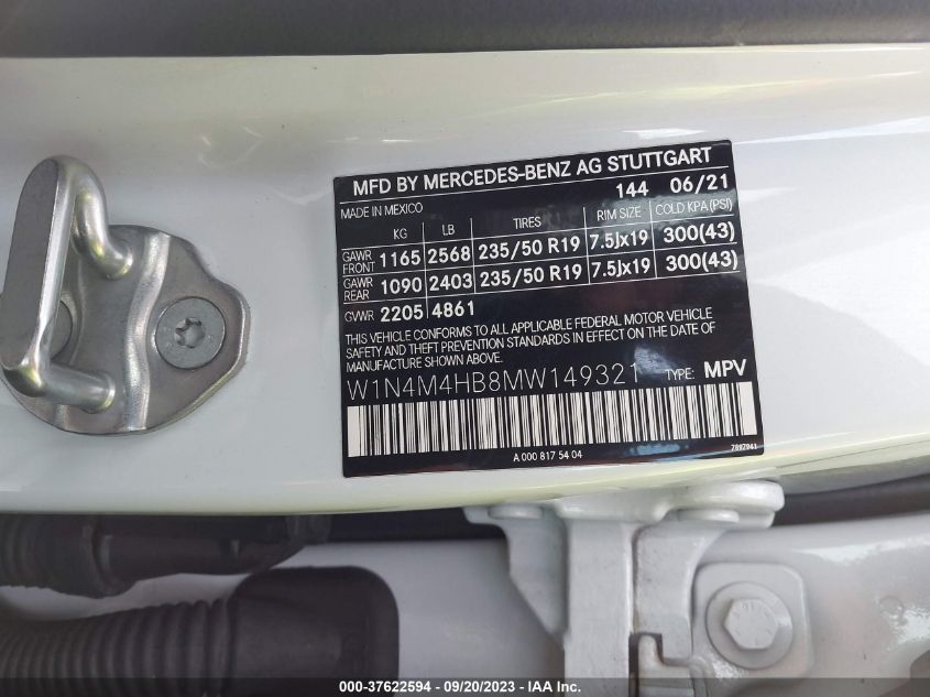2021 MERCEDES-BENZ GLB GLB 250 W1N4M4HB8MW149321