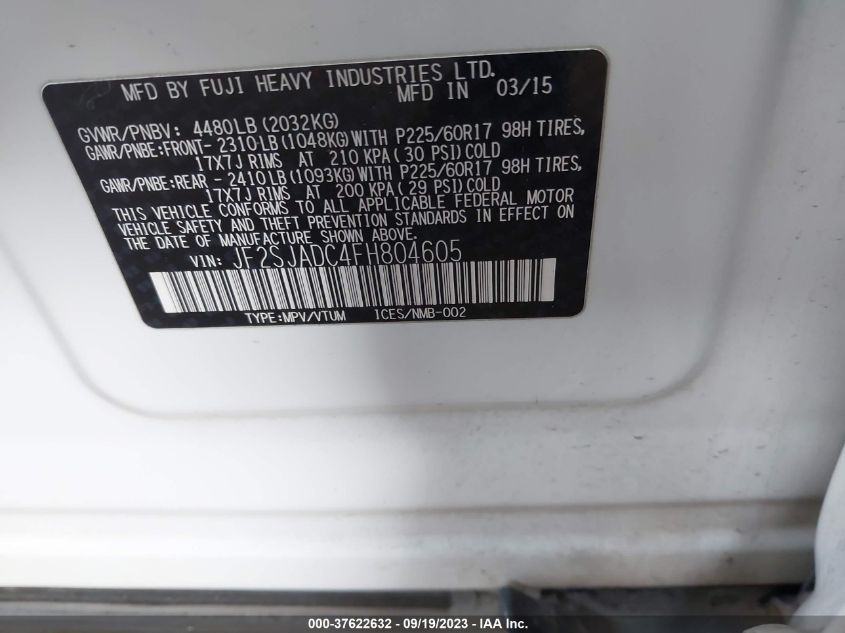 2015 SUBARU FORESTER 2.5I PREMIUM - JF2SJADC4FH804605