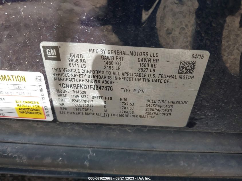 2015 CHEVROLET TRAVERSE LS - 1GNKRFKD1FJ347476