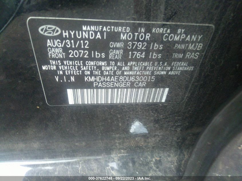 2013 HYUNDAI ELANTRA GLS PZEV - KMHDH4AE8DU630015