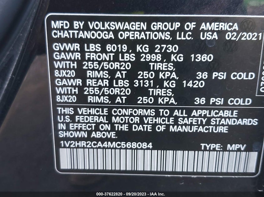 VIN 1V2HR2CA4MC568084 2021 VOLKSWAGEN ATLAS 3.6L V6 SE W/TECHNOLOGY