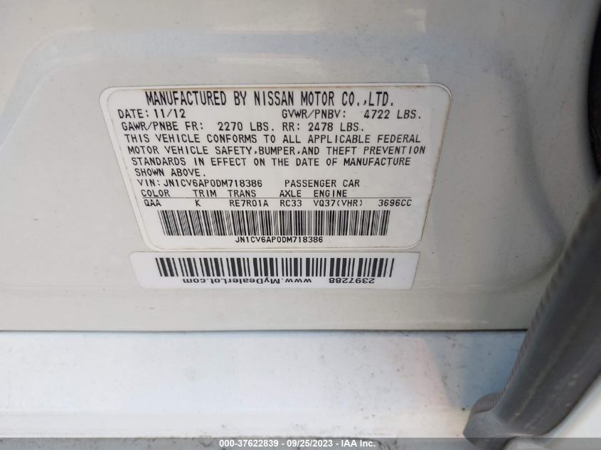 2013 INFINITI G37 JOURNEY - JN1CV6AP0DM718386