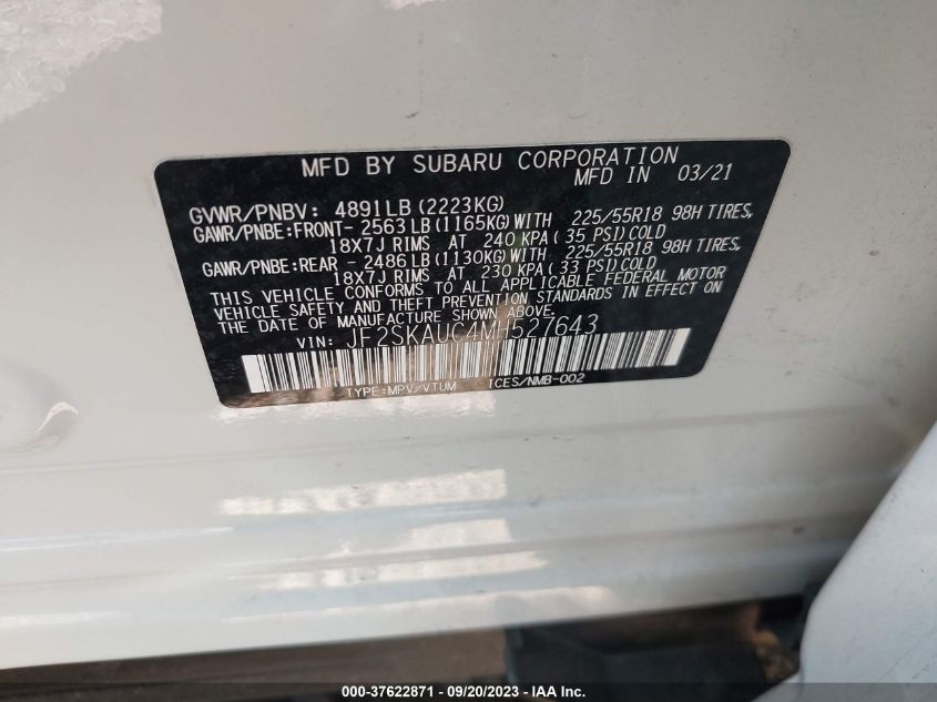 2021 SUBARU FORESTER LIMITED - JF2SKAUC4MH527643
