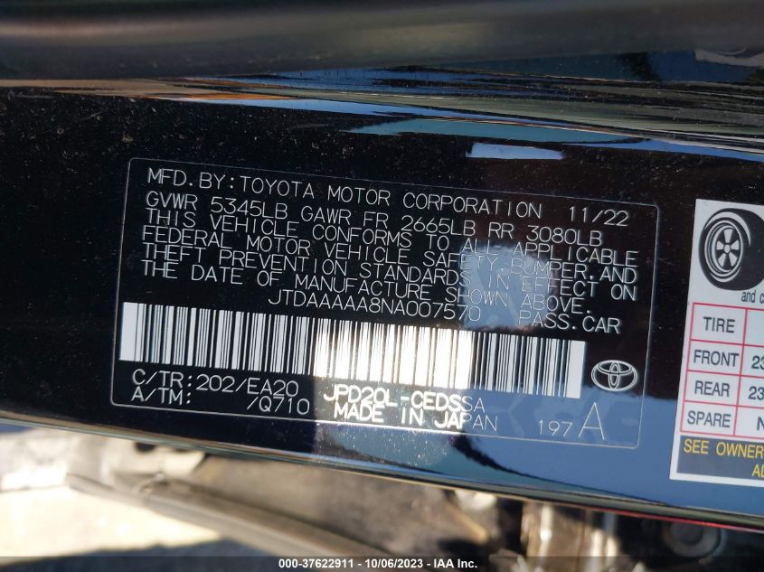 VIN JTDAAAAA8NA007570 Toyota Mirai XLE/LIMITED 2022 9