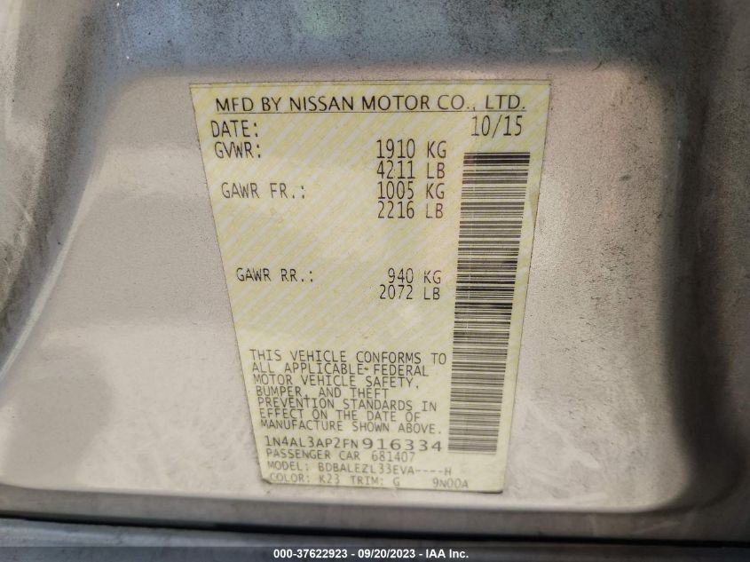 2015 NISSAN ALTIMA 2.5 S - 1N4AL3AP2FN916334