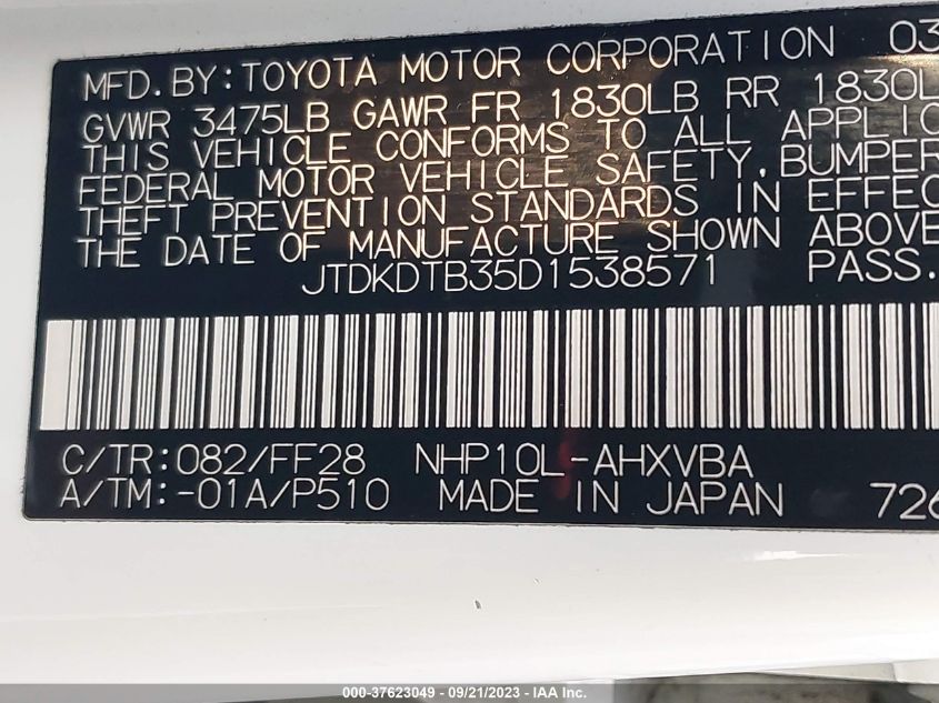 2013 TOYOTA PRIUS C - JTDKDTB35D1538571