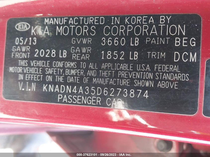2013 KIA RIO EX - KNADN4A35D6273874