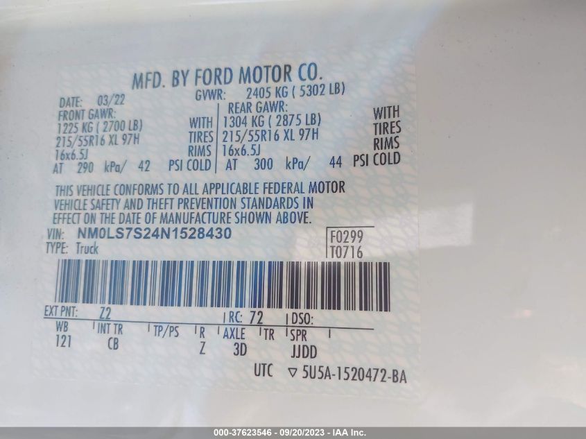 2022 FORD TRANSIT CONNECT VAN XL NM0LS7S24N1528430