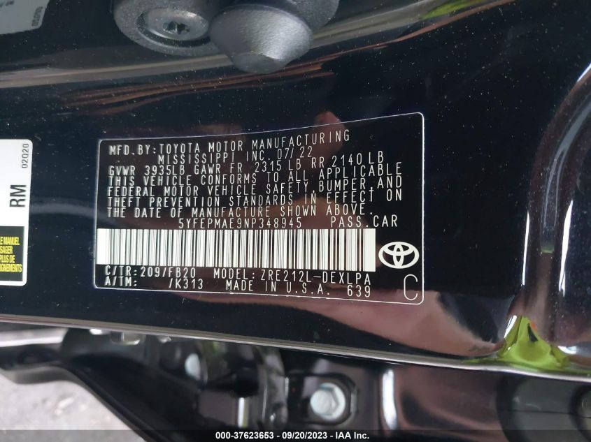 2022 TOYOTA COROLLA LE - 5YFEPMAE9NP348945