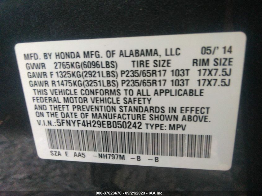 2014 HONDA PILOT LX - 5FNYF4H29EB050242