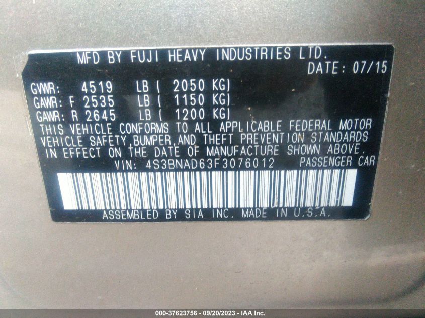 2015 SUBARU LEGACY 2.5I PREMIUM - 4S3BNAD63F3076012