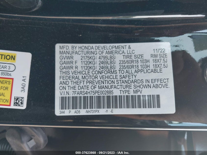 VIN 7FARS4H75PE002885 2023 HONDA CR-V EXL