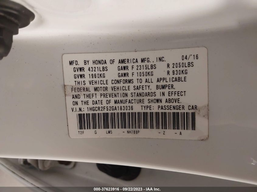 2016 HONDA ACCORD SEDAN SPORT - 1HGCR2F52GA183036
