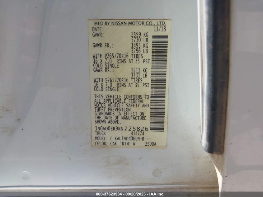2019 NISSAN FRONTIER S - 1N6AD0ER9KN725826