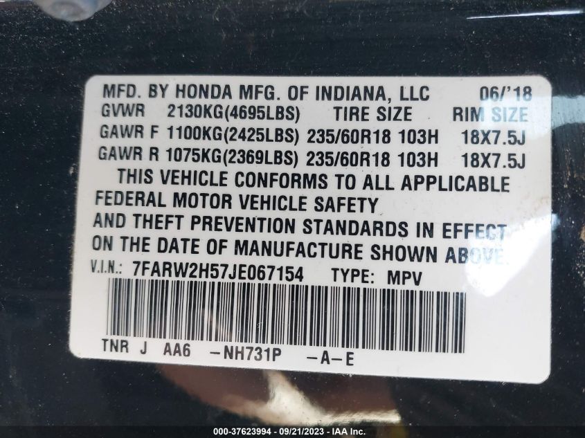 2018 HONDA CR-V EX - 7FARW2H57JE067154
