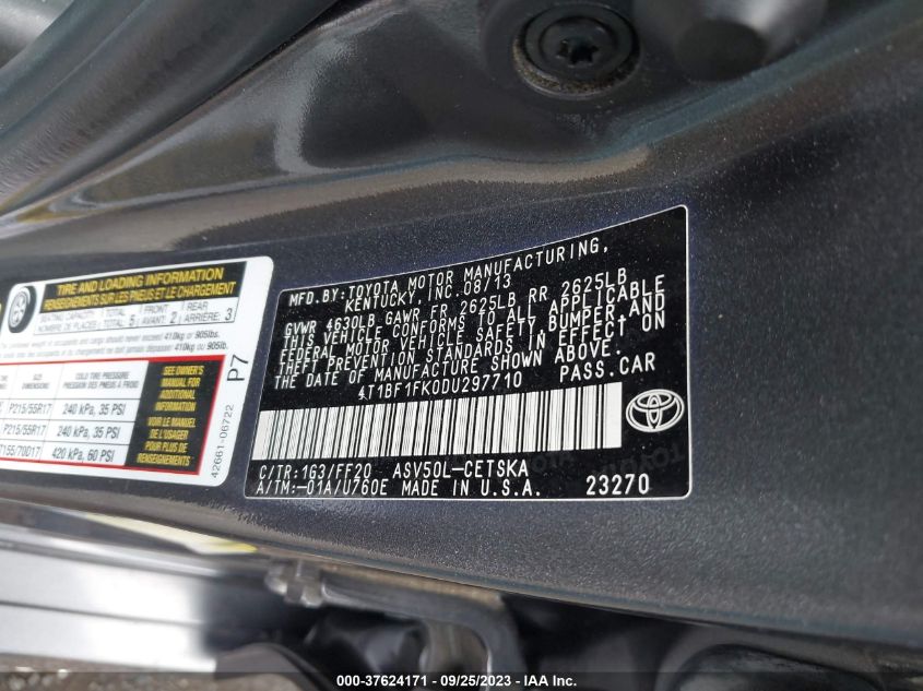 2013 TOYOTA CAMRY L/LE/SE/XLE - 4T1BF1FK0DU297710