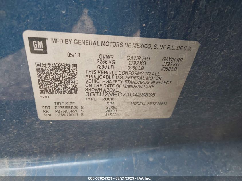 2018 GMC SIERRA 1500 SLT - 3GTU2NEC7JG428835