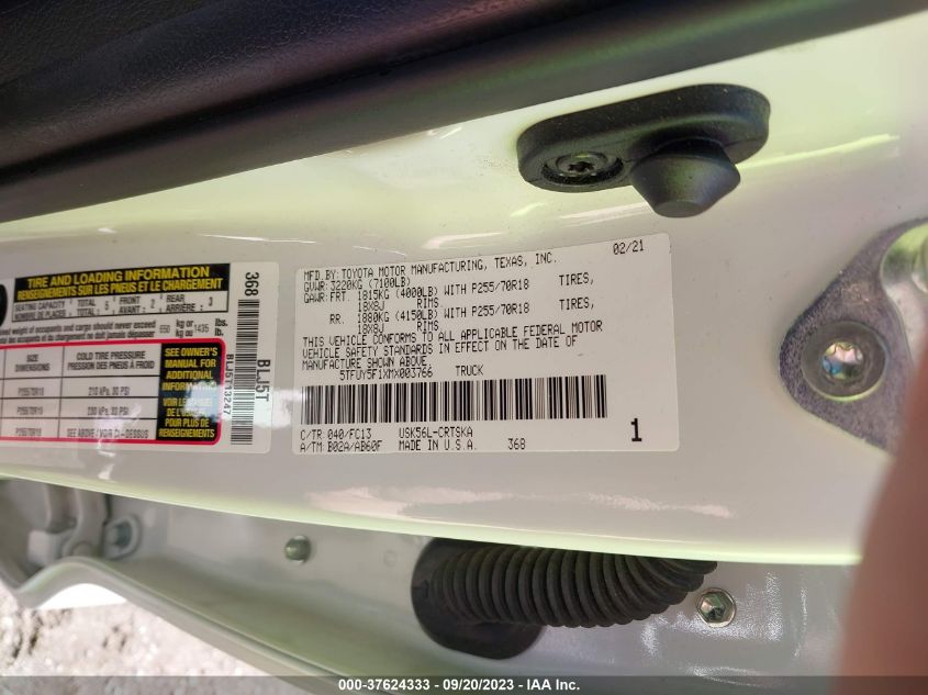 2021 TOYOTA TUNDRA SR5 - 5TFUY5F1XMX003766