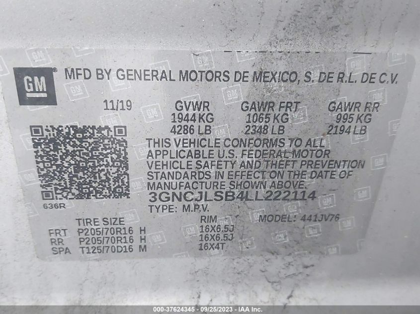 2020 CHEVROLET TRAX 1LT - 3GNCJLSB4LL222114
