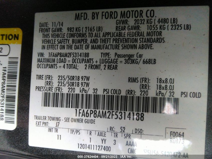 2015 FORD MUSTANG V6 - 1FA6P8AM2F5314188