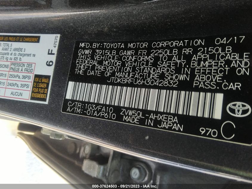2017 TOYOTA PRIUS TWO/TWO ECO/THREE - JTDKBRFU6H3042832