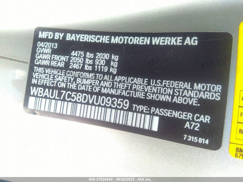 2013 BMW 128I WBAUL7C58DVU09359