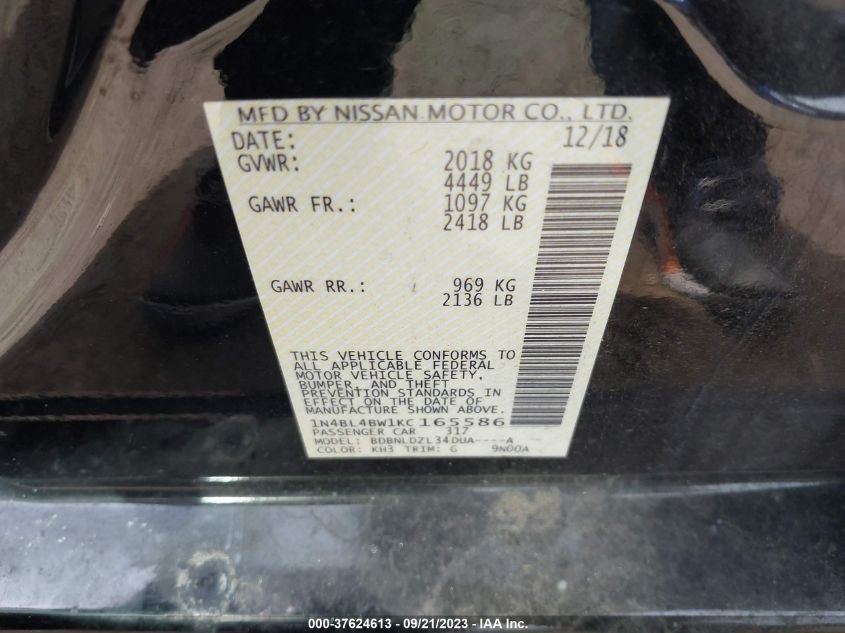 2019 NISSAN ALTIMA 2.5 S - 1N4BL4BW1KC165586