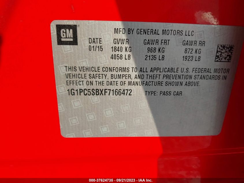 2015 CHEVROLET CRUZE LT - 1G1PC5SBXF7166472
