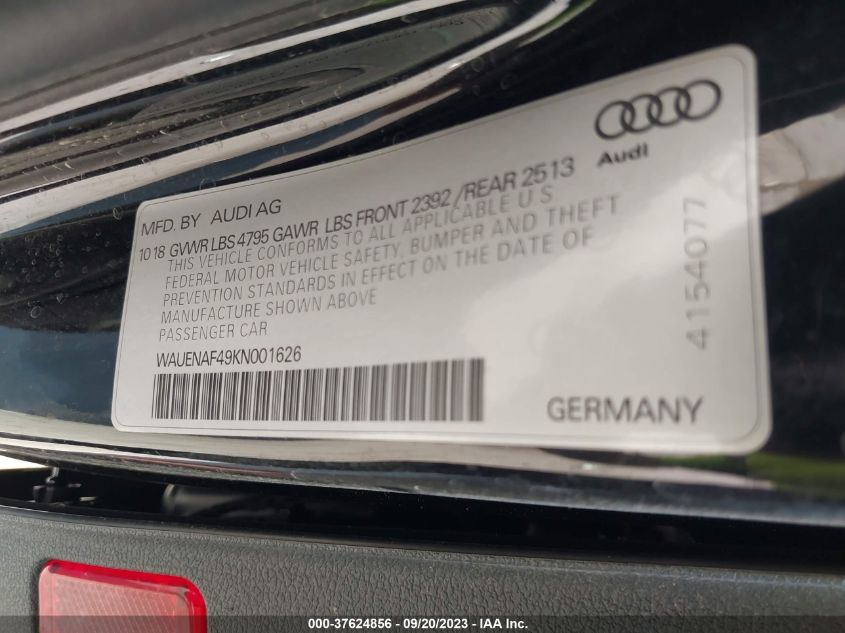 WAUENAF49KN001626 2019 AUDI A4, photo no. 9