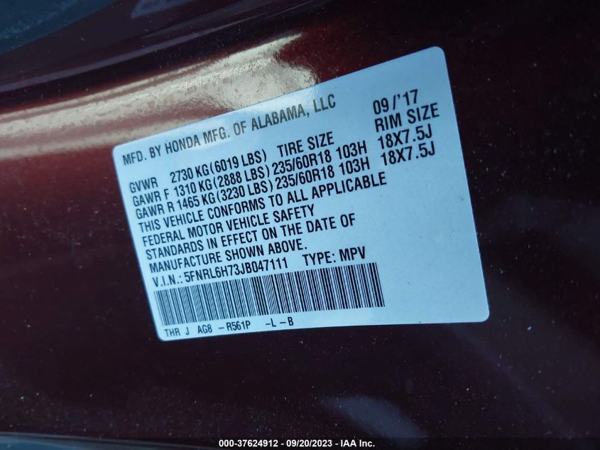 2018 HONDA ODYSSEY EX-L - 5FNRL6H73JB047111