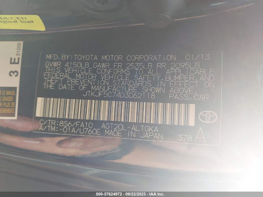 2013 TOYOTA SCION TC - JTKJF5C74D3062118