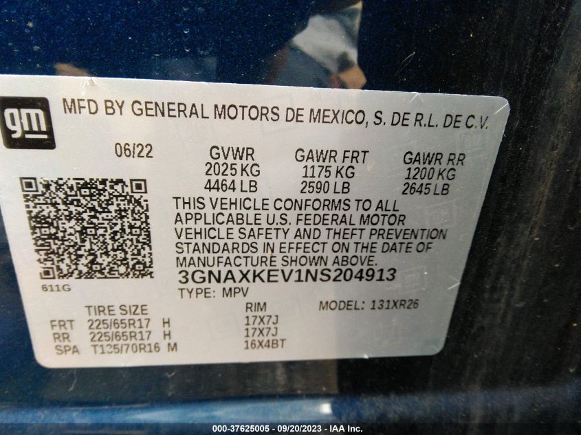 2022 CHEVROLET EQUINOX LT - 3GNAXKEV1NS204913