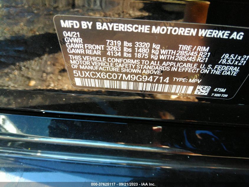 2021 BMW X7 M50I - 5UXCX6C07M9G94714