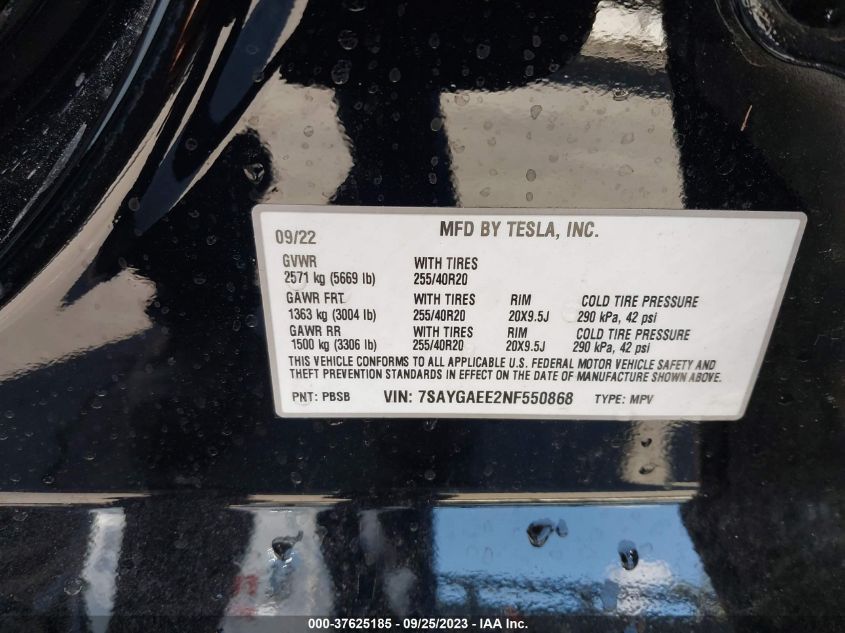 7SAYGAEE2NF550868 Tesla Model Y LONG RANGE 9