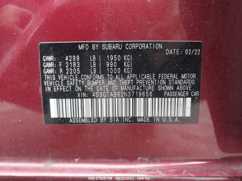 2022 SUBARU IMPREZA - 4S3GTAB62N3719656