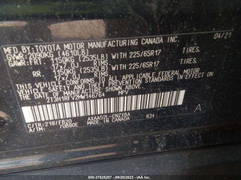 2021 TOYOTA RAV4 LE - 2T3H1RFV2MW146764